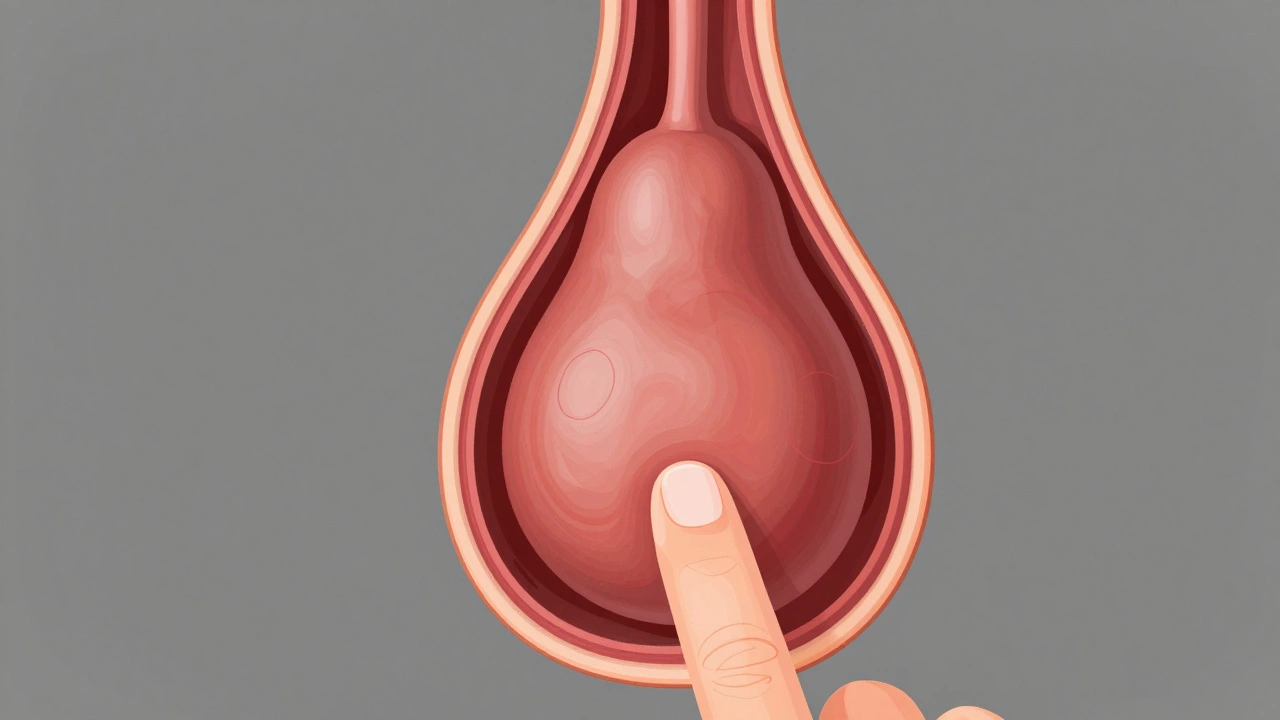 Схематичное изображение простаты с тепловыми потоками крови при мягком массаже.