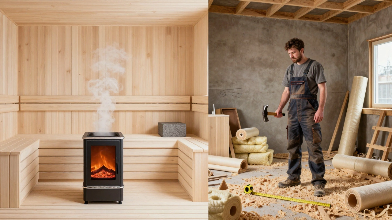 Сравнение готового интерьера модульной бани и процесса самостроя